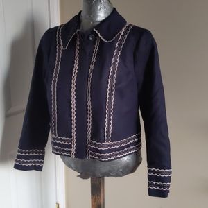 Boden cute navy and pink scallop-trim jacket